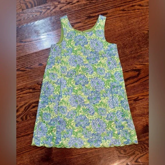 TOMMY BAHAMA~Girls Blue & Green Floral print Scalloped Shift Dress~Size 8~077 - Picture 11 of 15